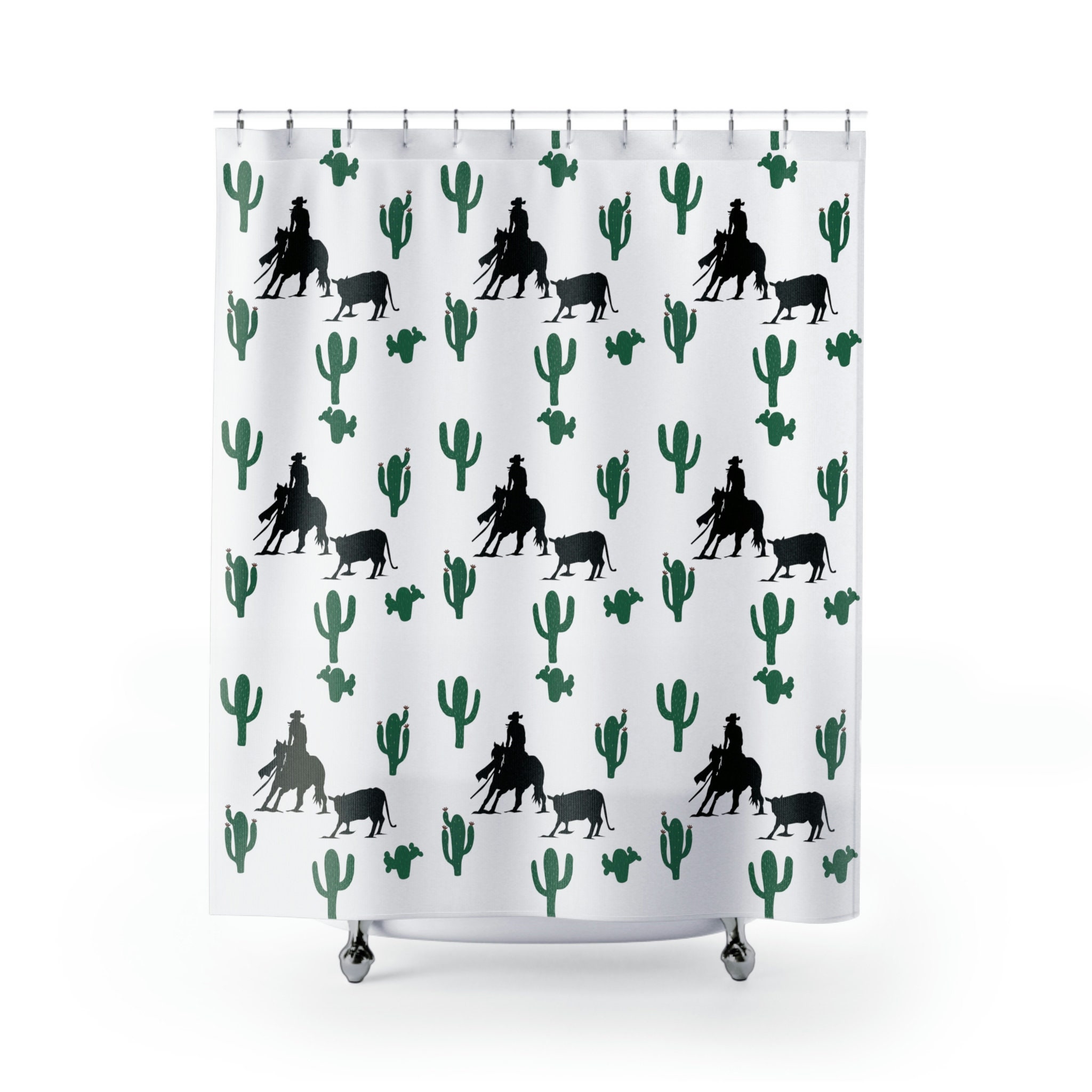 Stylish Ncha Cutting Horse And Reining Cow Shower Curtain - Great For Western Fans - Image 2