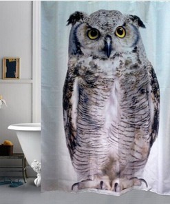 Stylish Owl Animal Waterproof Bath Drape Hook Shower Curtain for Kids Bathroom Decor