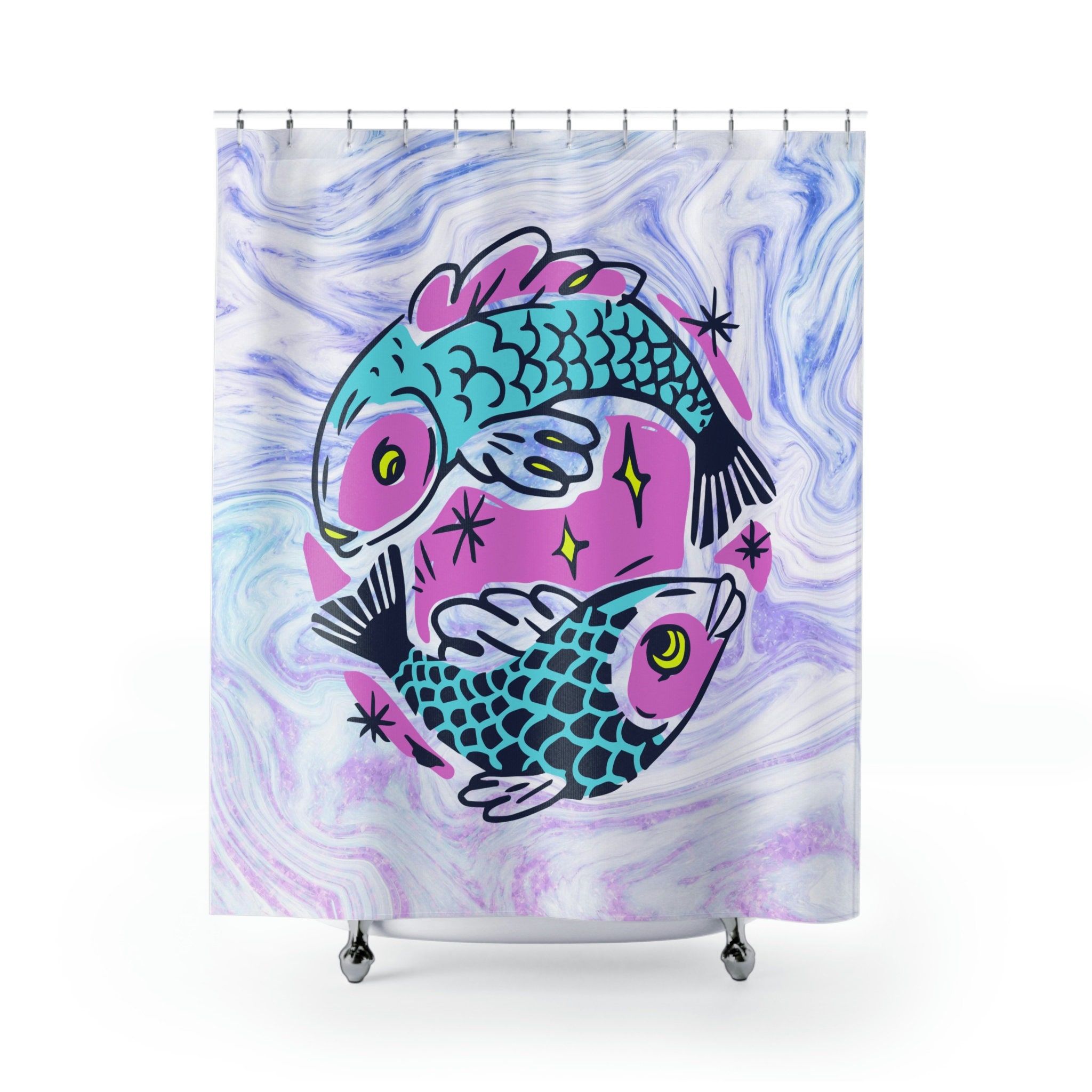 Stylish Pisces Zodiac Sign Print Shower Curtain for Birthday Celebrations