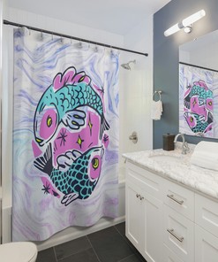 Stylish Pisces Zodiac Sign Print Shower Curtain for Birthday Celebrations