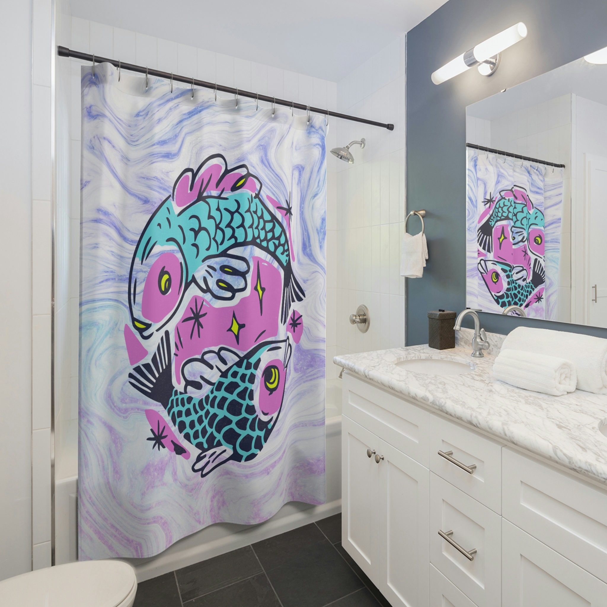 Stylish Pisces Zodiac Sign Print Shower Curtain for Birthday Celebrations