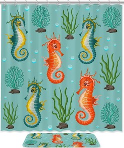 Stylish Seahorse Kelp Coral Waterproof Shower Curtain For Bathroom