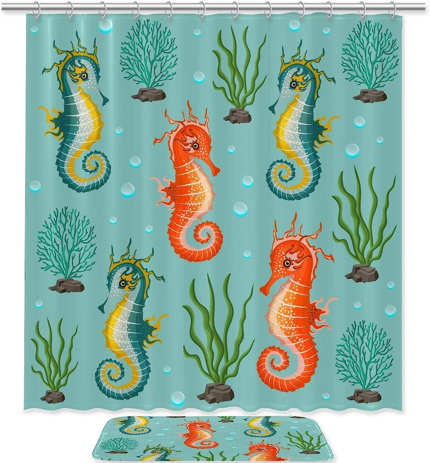 Stylish Seahorse Kelp Coral Waterproof Shower Curtain For Bathroom