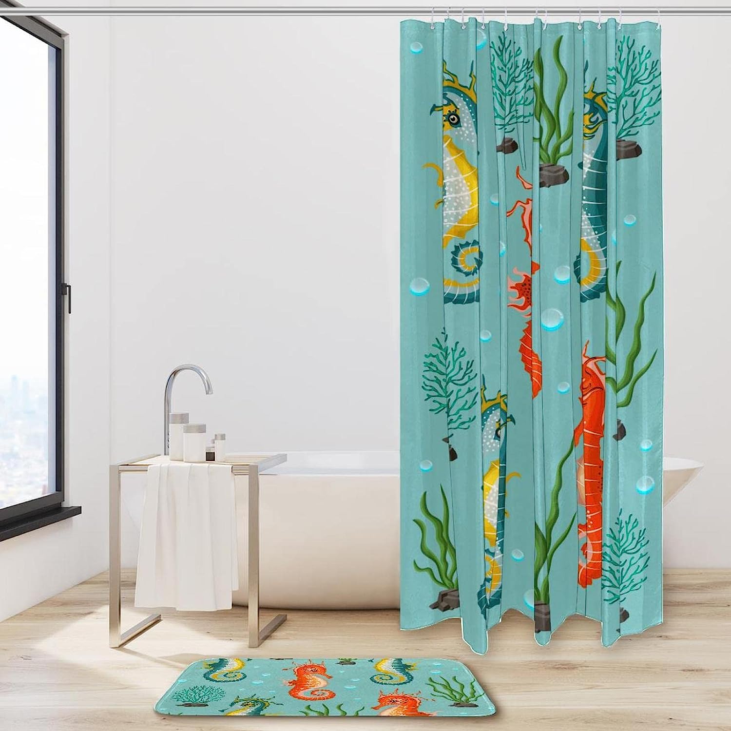 Stylish Seahorse Kelp Coral Waterproof Shower Curtain For Bathroom - Image 2