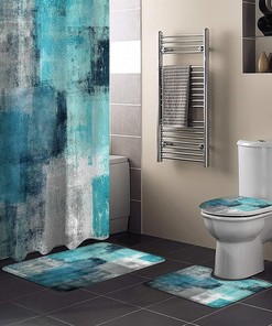 Stylish Teal, Turquoise, and Grey Shower Curtain for Modern Bathrooms