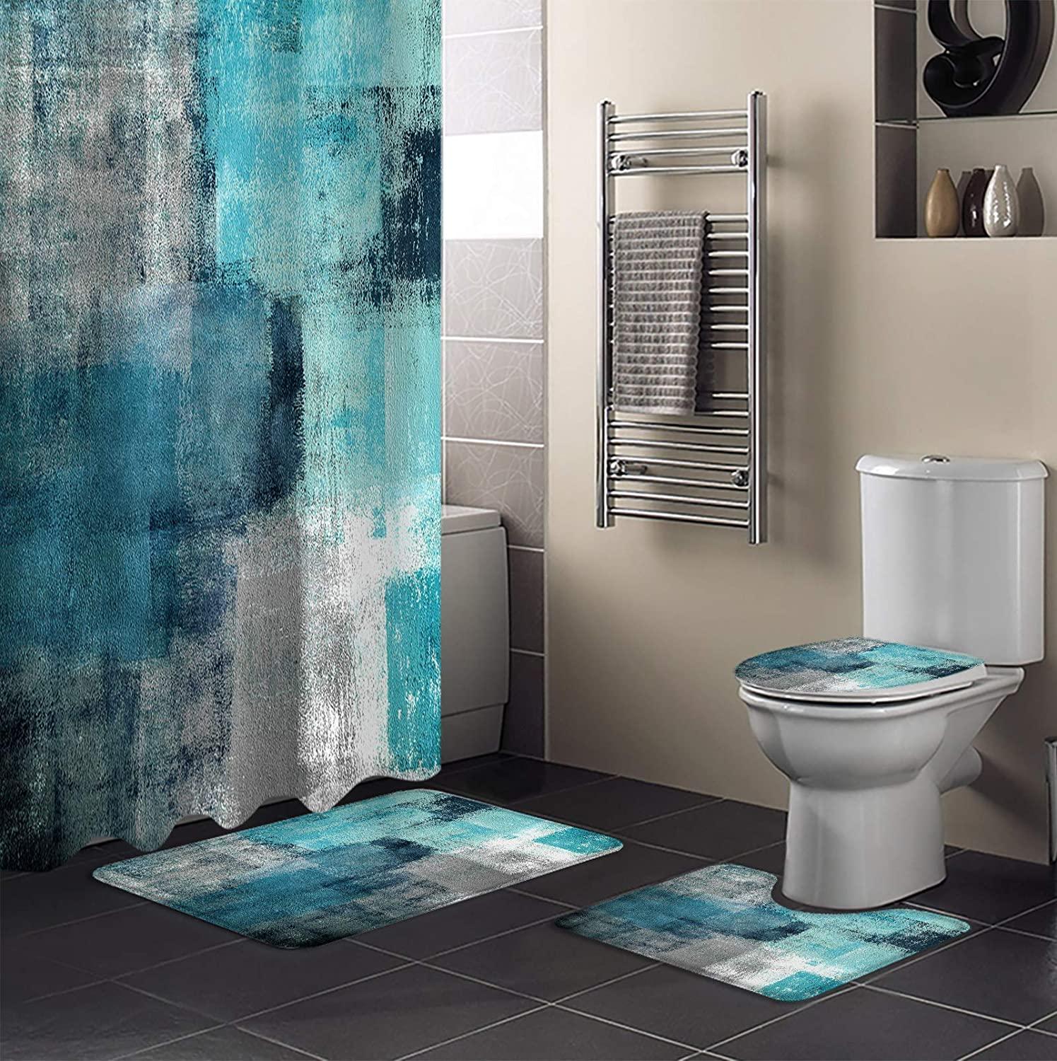 Stylish Teal, Turquoise, and Grey Shower Curtain for Modern Bathrooms