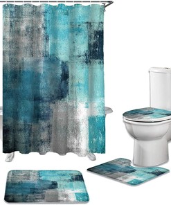 Stylish Teal, Turquoise, and Grey Shower Curtain for Modern Bathrooms