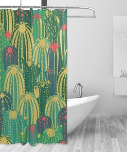 Stylish Tropical Cactus Print Waterproof Shower Curtain for Bathroom Decor