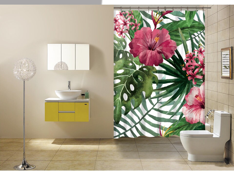 Stylish Tropical Shower Curtain with Home Decor and Modern Nature Theme