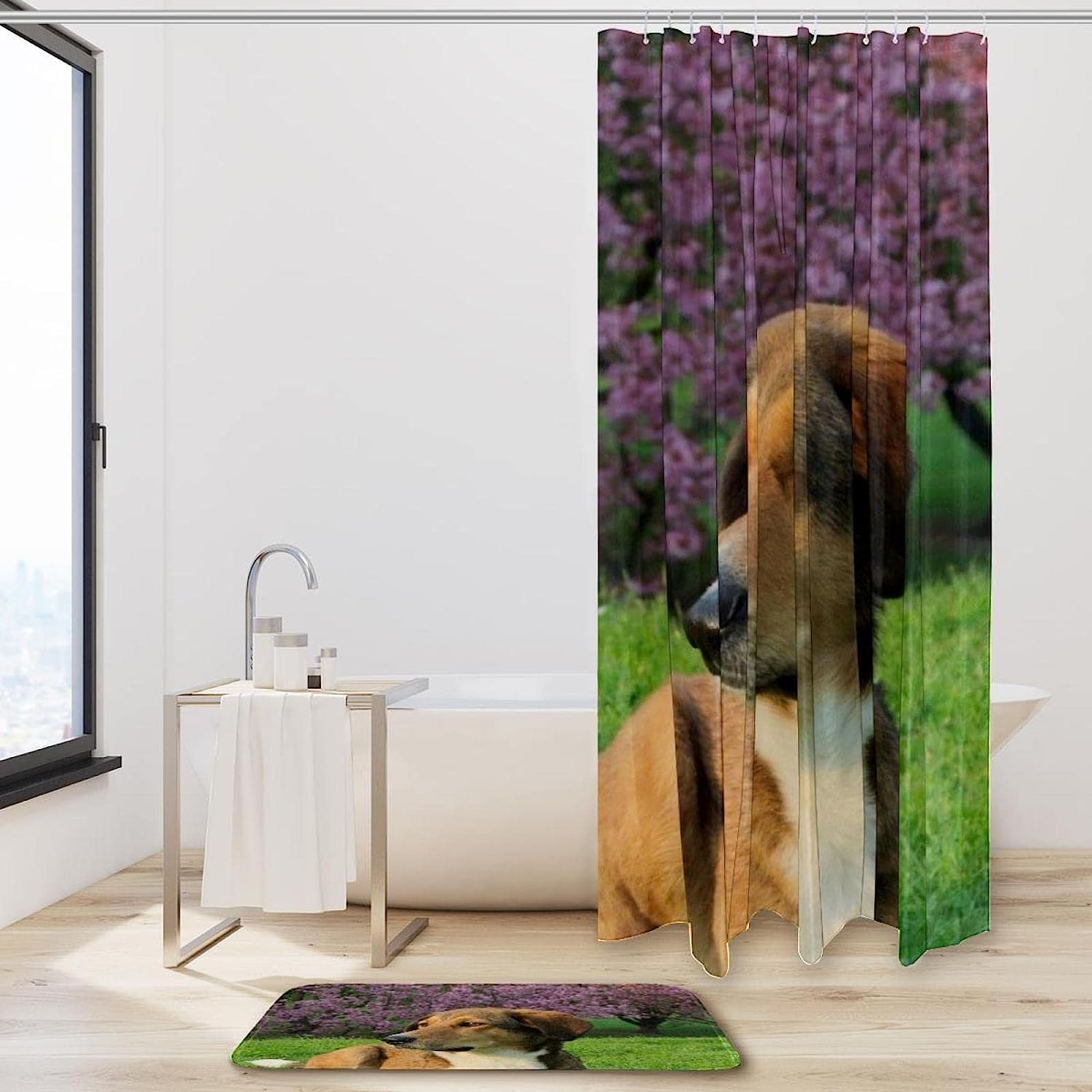 Stylish Vintage Dog Pattern Shower Curtain For A Retro Bathroom - Image 2
