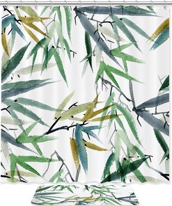 Stylish Watercolor Bamboo Shower Curtain Made from Waterproof Fabric for Your Bathroom