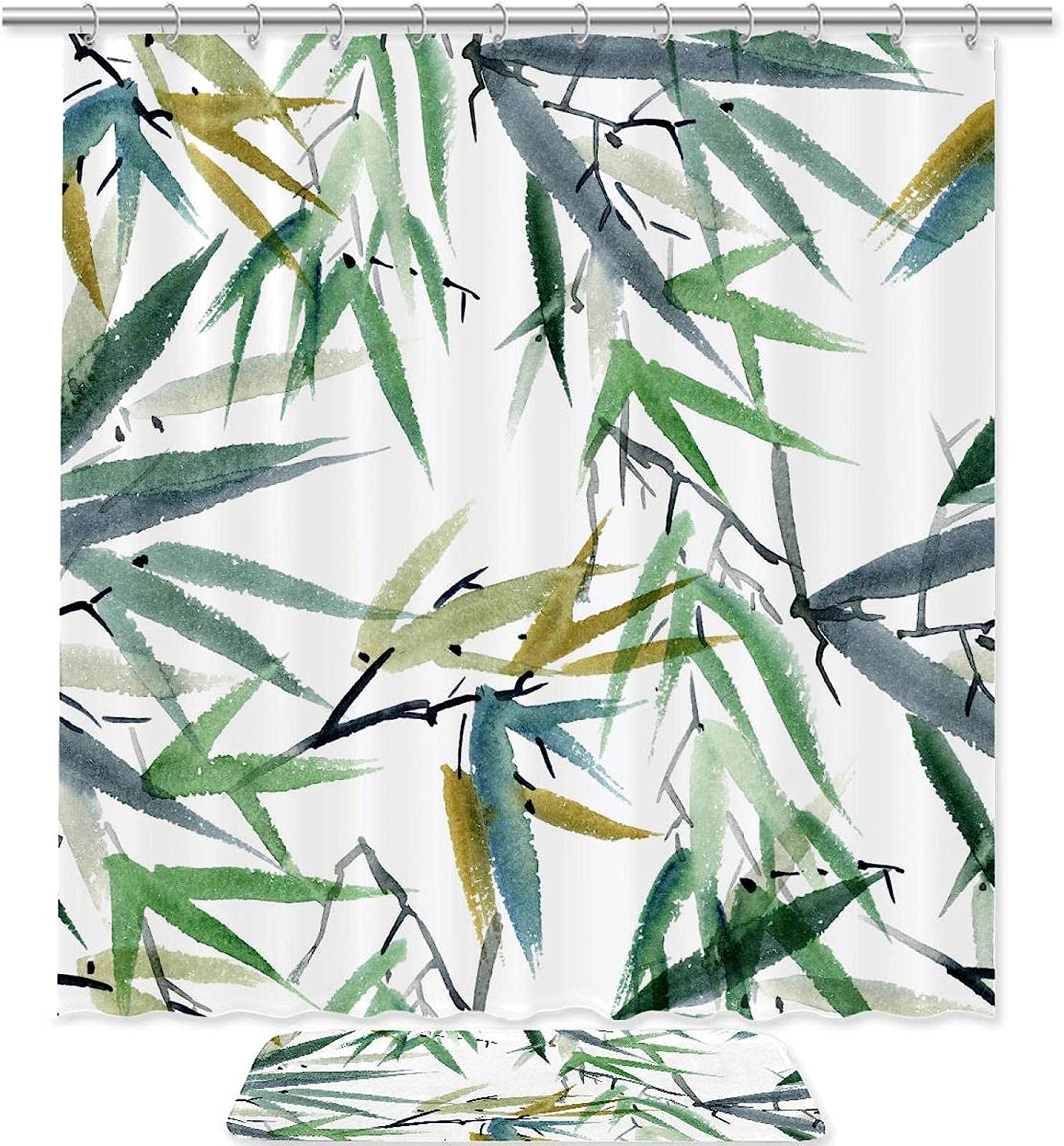 Stylish Watercolor Bamboo Shower Curtain Made from Waterproof Fabric for Your Bathroom