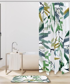 Stylish Watercolor Bamboo Shower Curtain Made from Waterproof Fabric for Your Bathroom