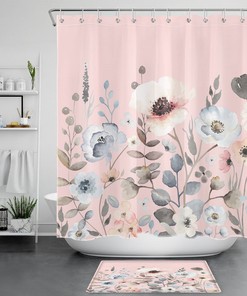 Stylish Watercolor Botanical Leaf Floral on Pink Shower Curtain for Your Glamorous Bathroom