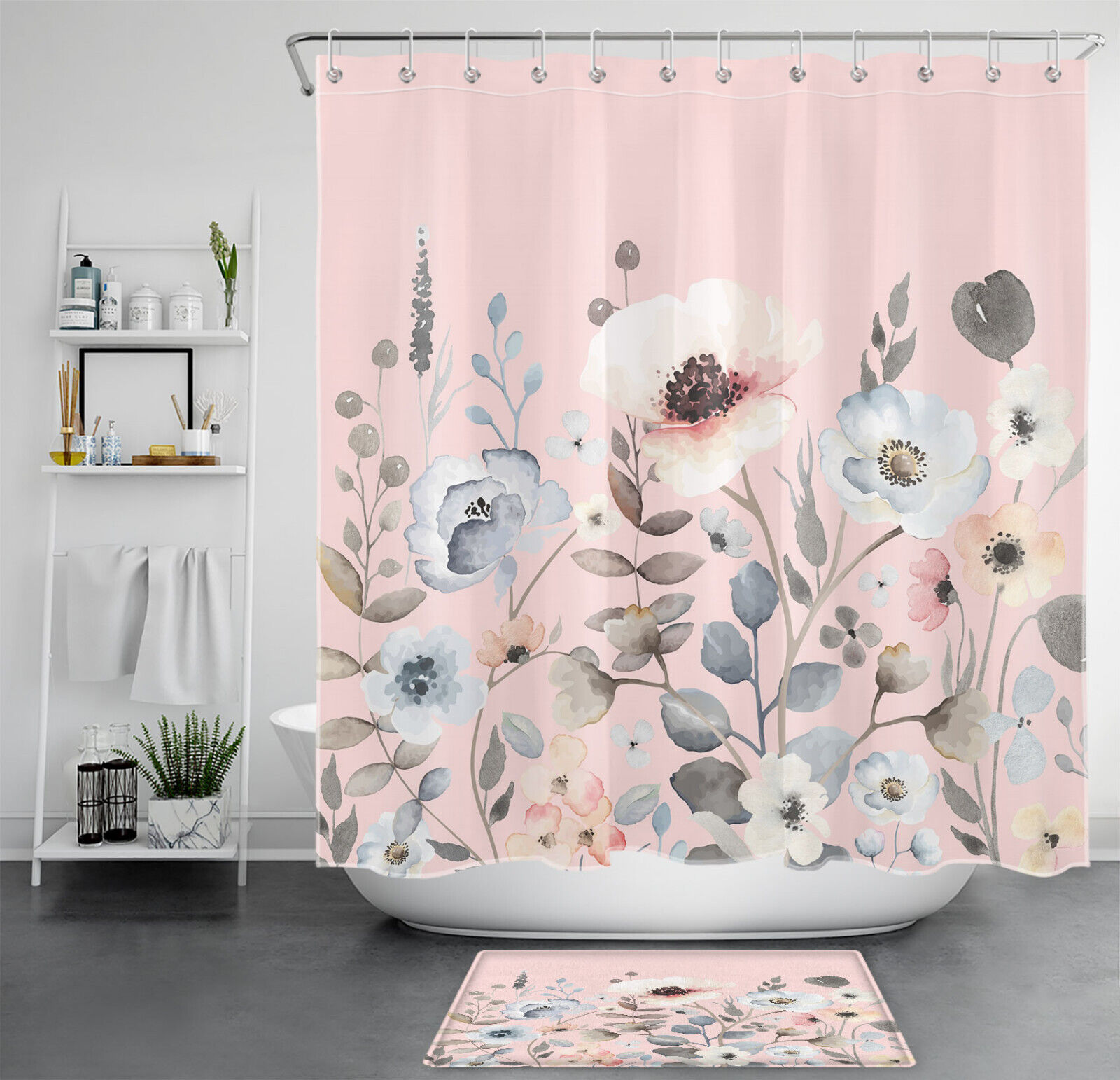 Stylish Watercolor Botanical Leaf Floral on Pink Shower Curtain for Your Glamorous Bathroom