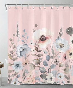 Stylish Watercolor Botanical Leaf Floral on Pink Shower Curtain for Your Glamorous Bathroom