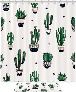 Stylish Waterproof Shower Curtain With Cacti And Succulents Design - Perfect Bathroom Accessory