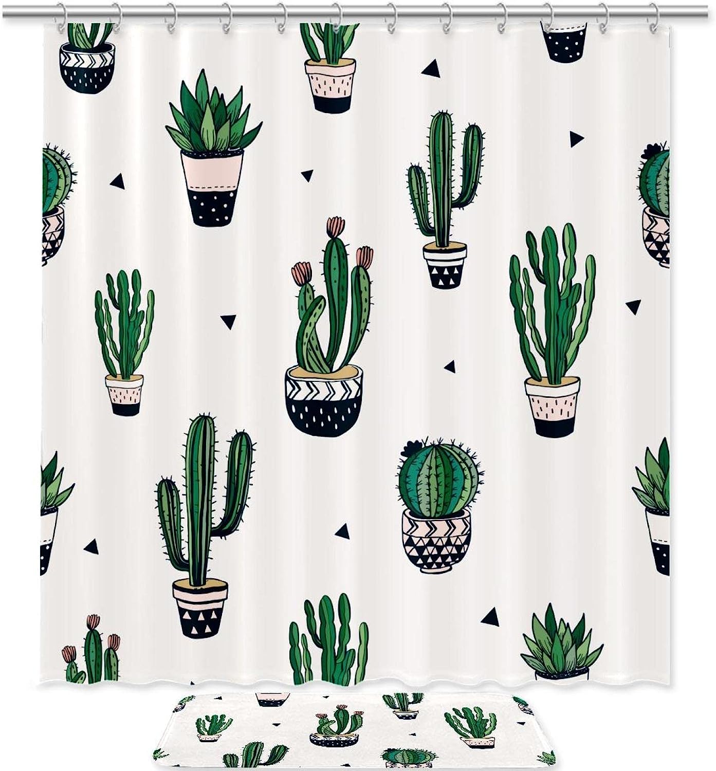 Stylish Waterproof Shower Curtain With Cacti And Succulents Design - Perfect Bathroom Accessory