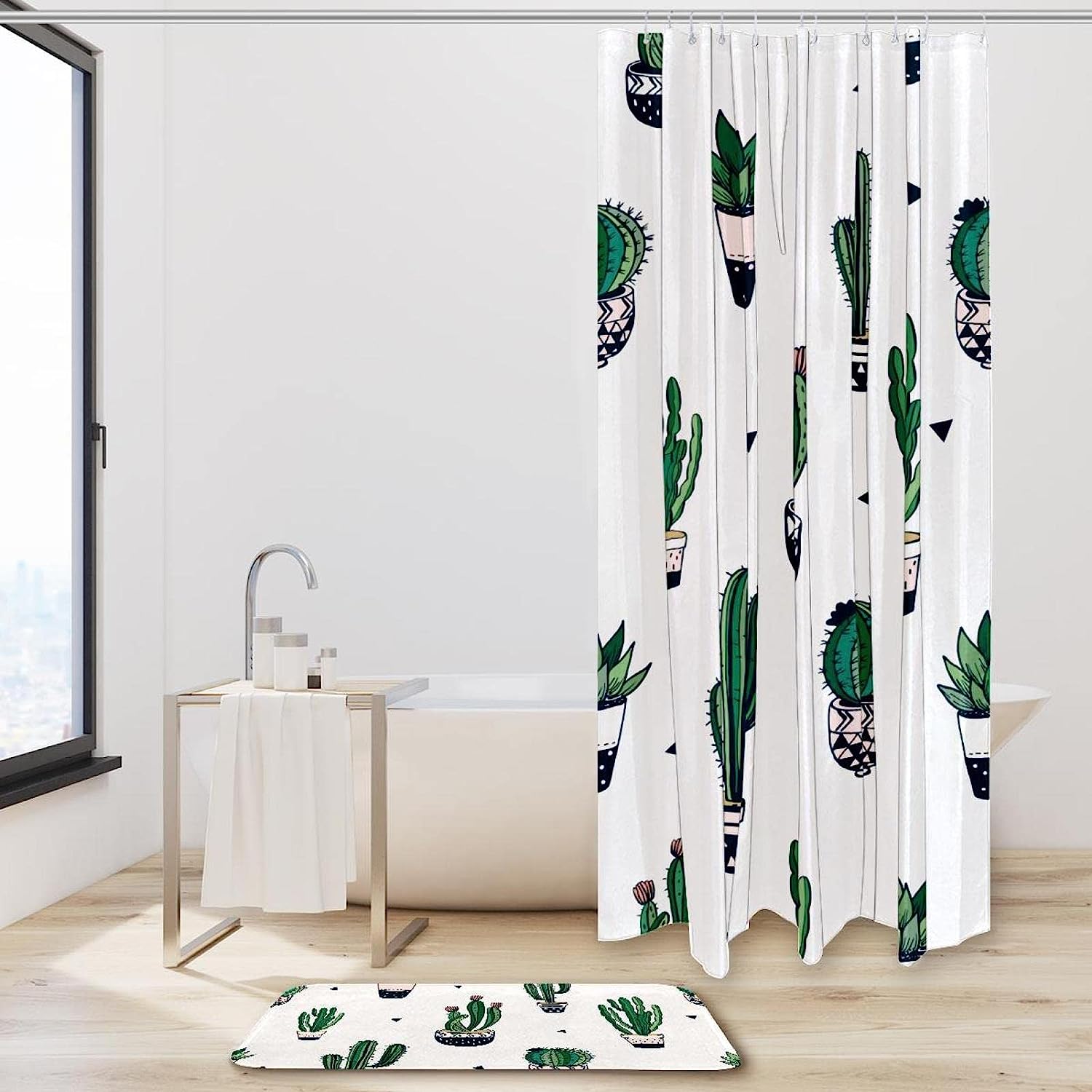 Stylish Waterproof Shower Curtain With Cacti And Succulents Design - Perfect Bathroom Accessory - Image 2