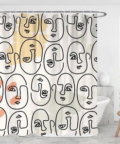 Stylish Woman Silhouette Shower Curtain - Minimalist Geometric Shapes and Leaves Design