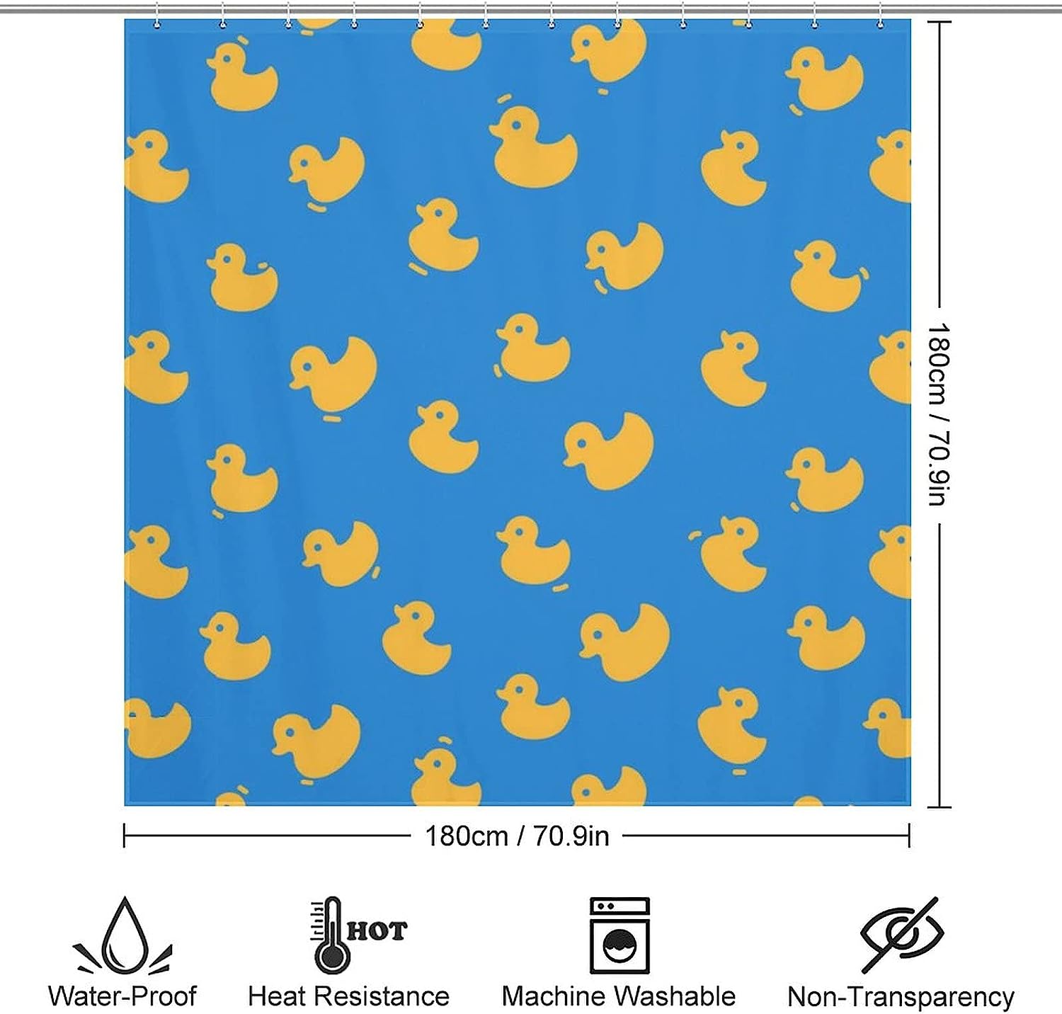 Stylish Yellow Ducks And Flowers Shower Curtain - Waterproof And Durable - Image 2