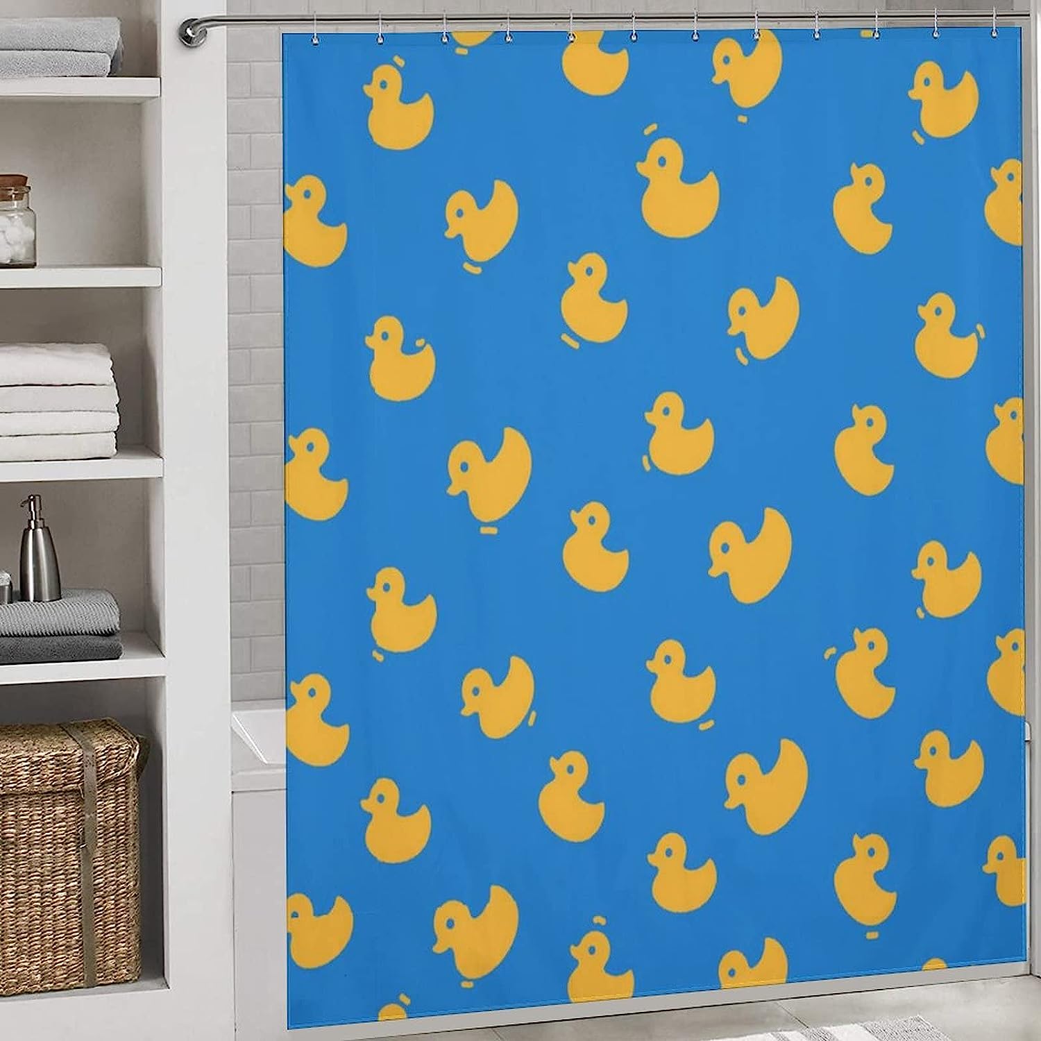 Stylish Yellow Ducks And Flowers Shower Curtain - Waterproof And Durable - Image 3