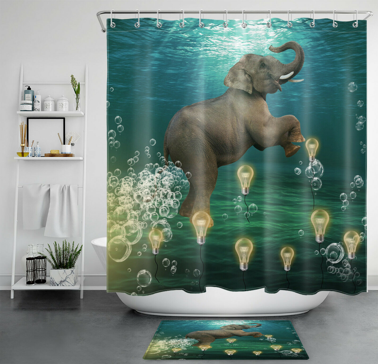Stylish and Adorable Wild Animals Elephant The Underwater World Shower Curtain for Unique Bathroom Decor