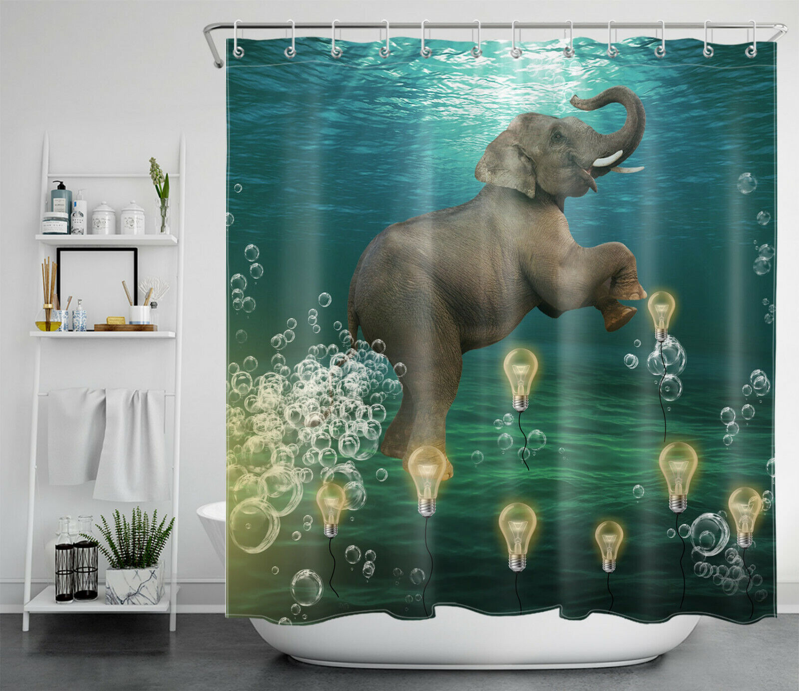 Stylish and Adorable Wild Animals Elephant The Underwater World Shower Curtain for Unique Bathroom Decor