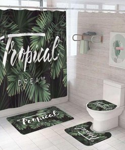 Stylish and Functional Green Leaf Shower Curtain for a Modern Bathroom.