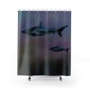 Stylized Dark Sharks Watercolor Print Shower Curtain for Guys and Boys