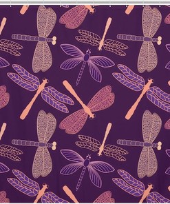 Stylized Dragonflies Shower Curtain, Waterproof Bath Curtain for Bathroom Decoration