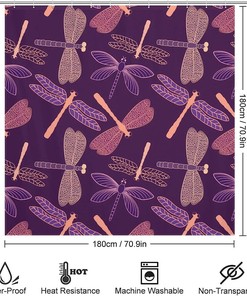 Stylized Dragonflies Shower Curtain, Waterproof Bath Curtain for Bathroom Decoration