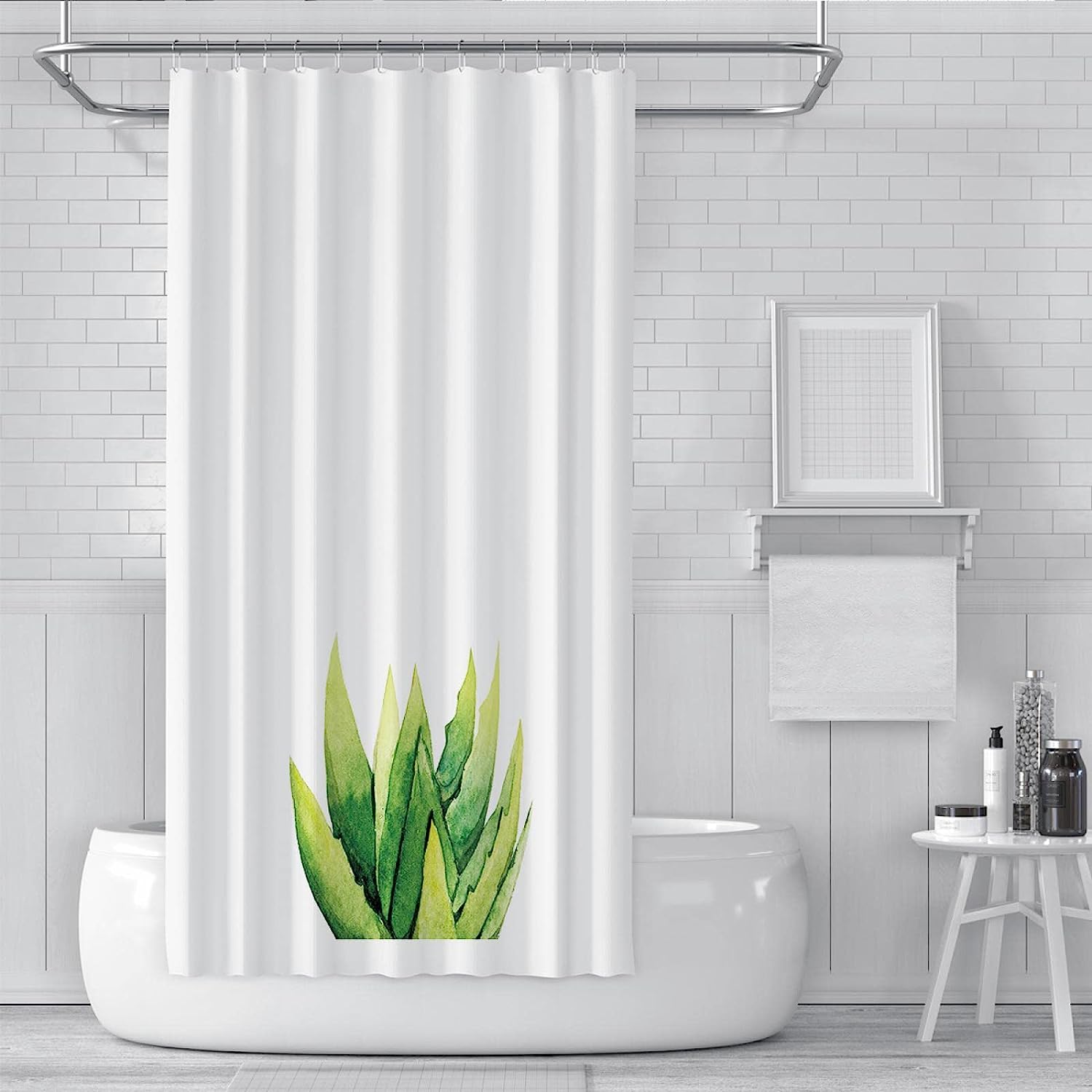 Succulent Cactus Plant Kid's Shower Curtain, Dry and Wet Separation Partition Curtain, Home Gym Bathroom Décor