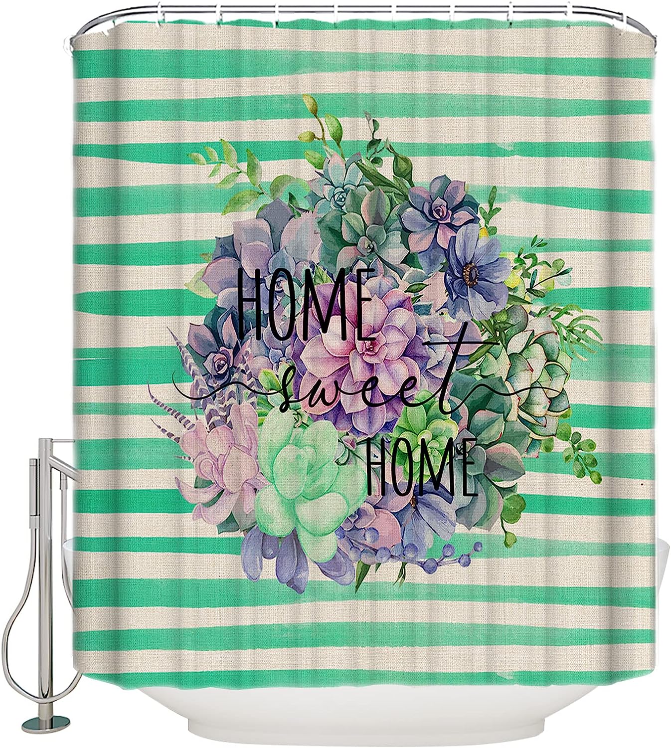 Succulent Farmhouse Shower Curtain - Waterproof Bath Curtain For Rustic Country French Bathroom Decor