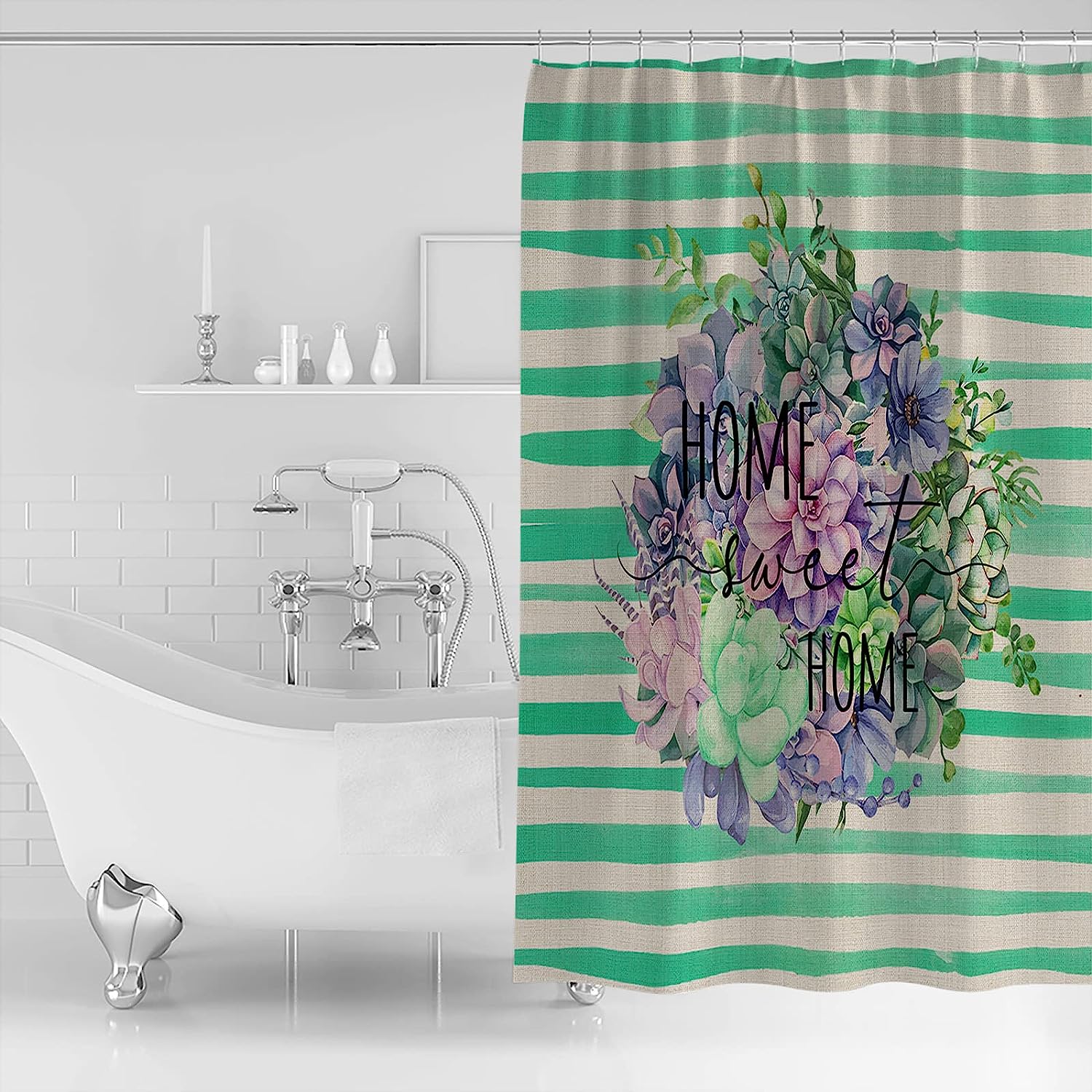 Succulent Farmhouse Shower Curtain - Waterproof Bath Curtain For Rustic Country French Bathroom Decor - Image 2