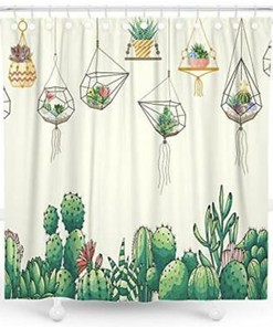 Succulent Plant Green Botanical Cactus Shower Curtain For A Desert Oasis Bathroom