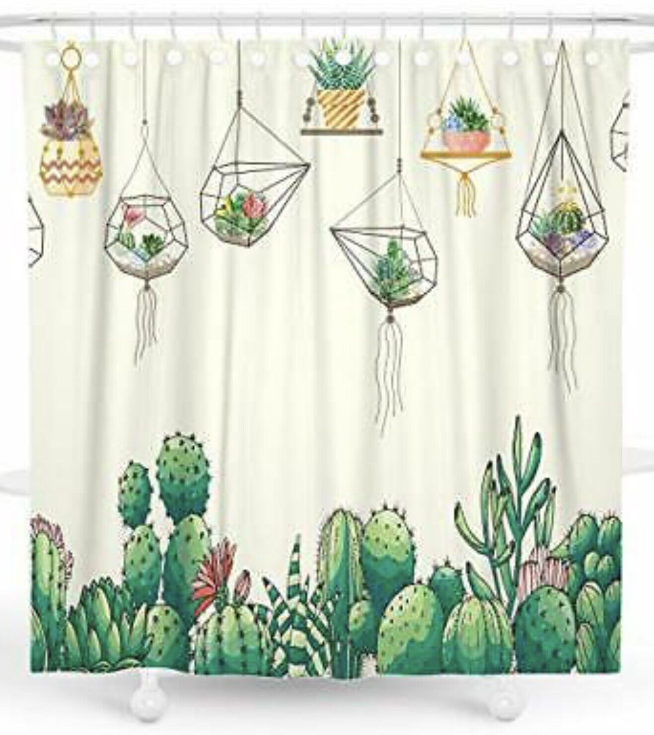 Succulent Plant Green Botanical Cactus Shower Curtain For A Desert Oasis Bathroom
