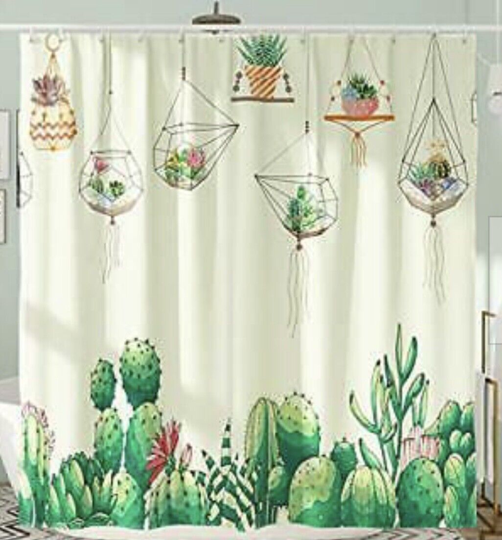 Succulent Plant Green Botanical Cactus Shower Curtain For A Desert Oasis Bathroom - Image 2