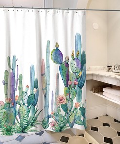 Succulent Plants Cactus Shower Curtain For Cute Bathroom Decor