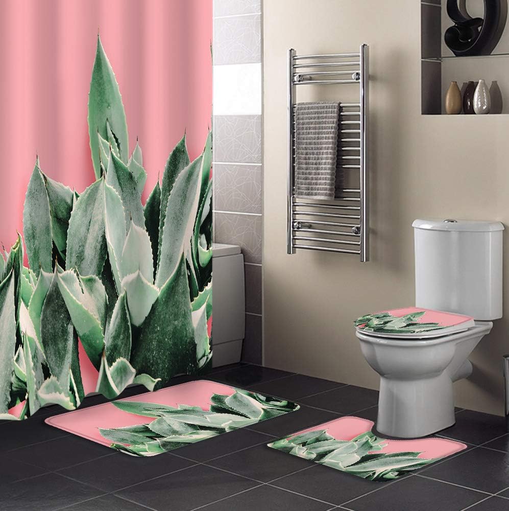 Succulent Plants Pink Background Bathroom Shower Curtain Ideas