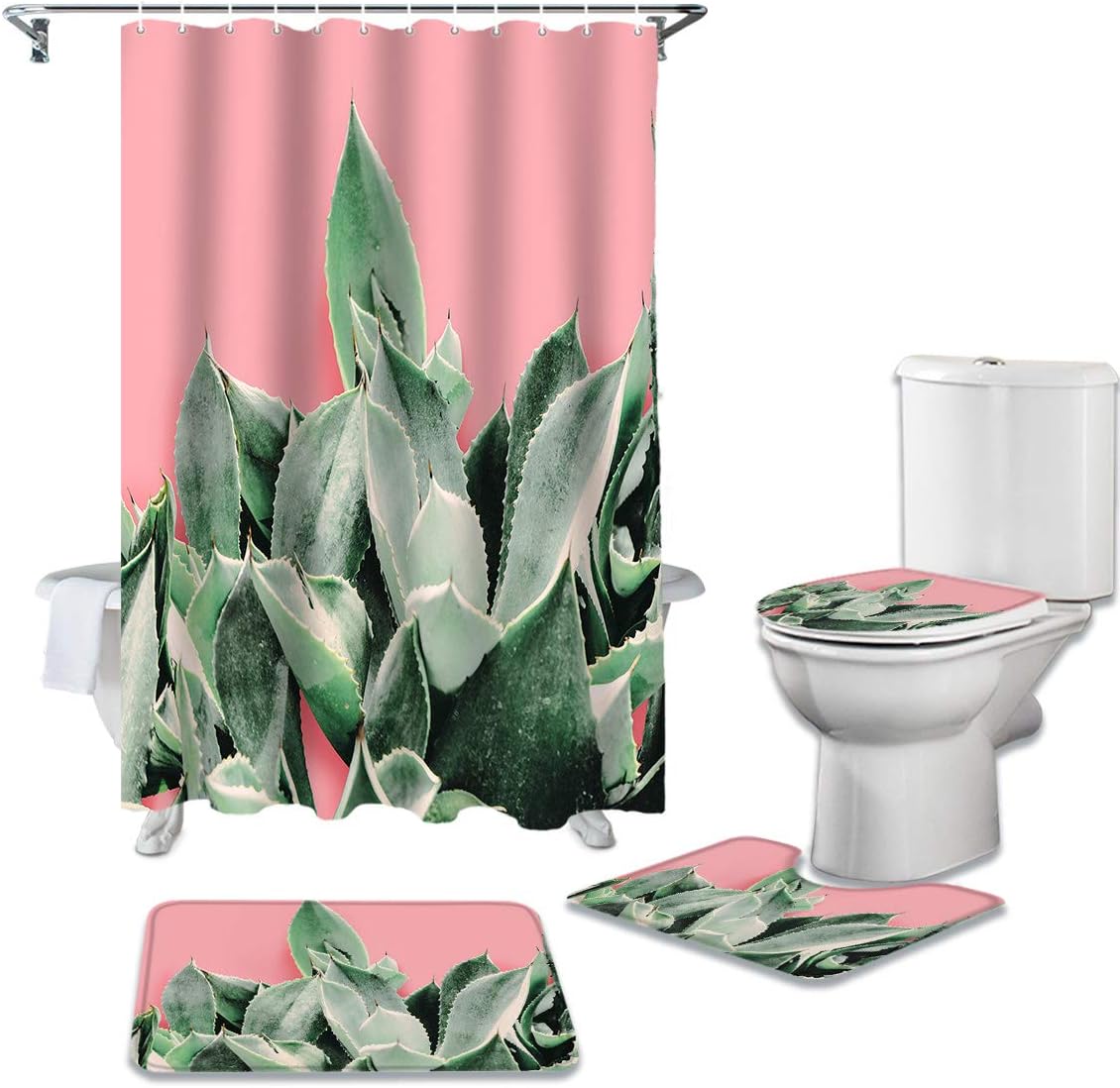 Succulent Plants Pink Background Bathroom Shower Curtain Ideas