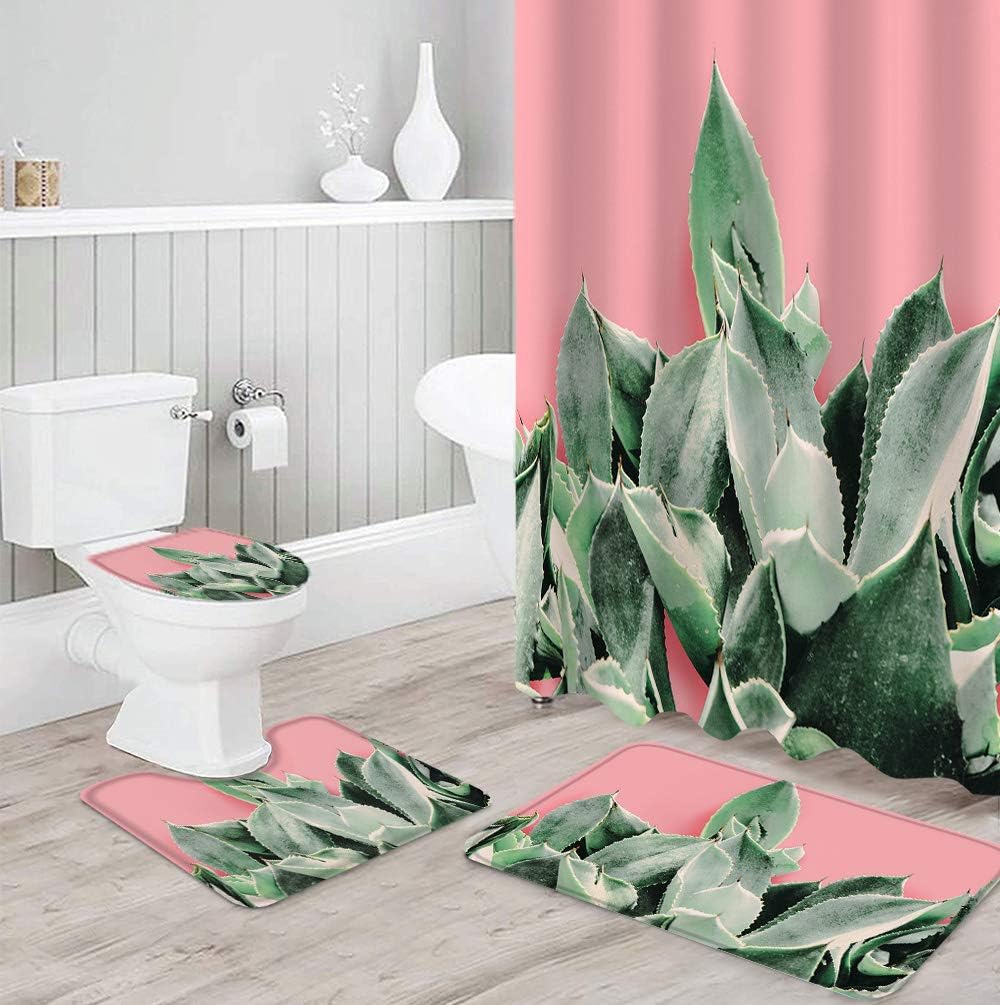 Succulent Plants Pink Background Bathroom Shower Curtain Ideas