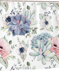 Succulent Plants Shower Curtain for Bathroom, Funny Bath Curtain Set, Home Decor Gift