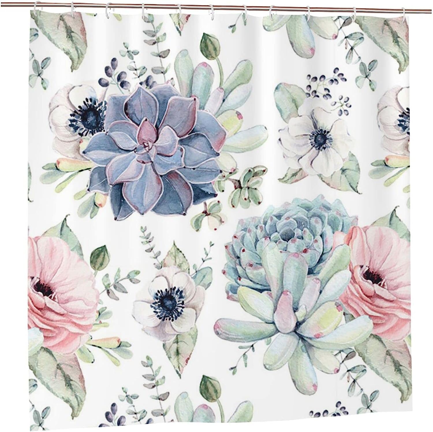 Succulent Plants Shower Curtain for Bathroom, Funny Bath Curtain Set, Home Decor Gift