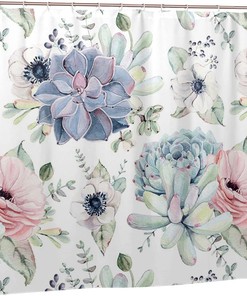 Succulent Plants Shower Curtain for Bathroom, Funny Bath Curtain Set, Home Decor Gift