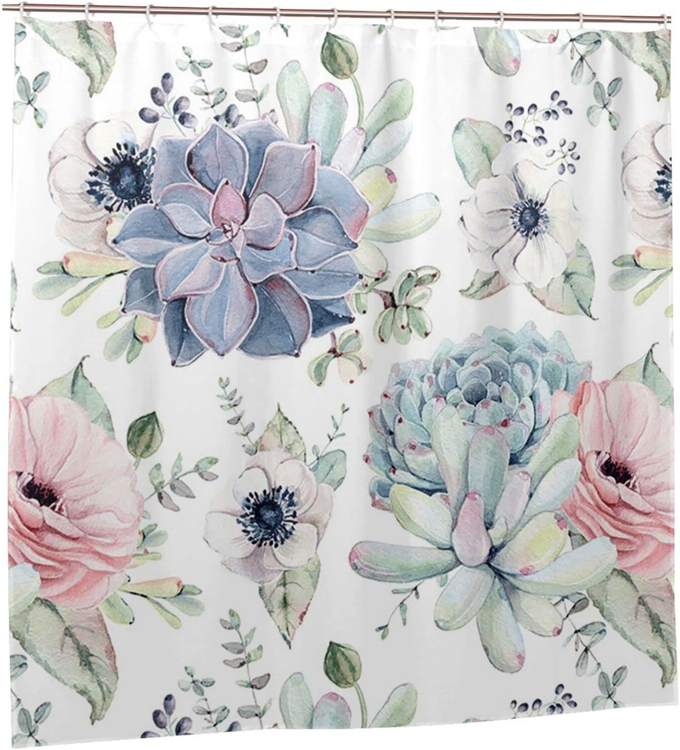 Succulent Plants Shower Curtain for Bathroom, Funny Bath Curtain Set, Home Decor Gift