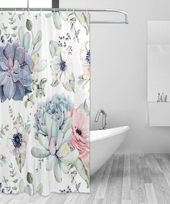 Succulent Plants Shower Curtain for Bathroom, Funny Bath Curtain Set, Home Decor Gift
