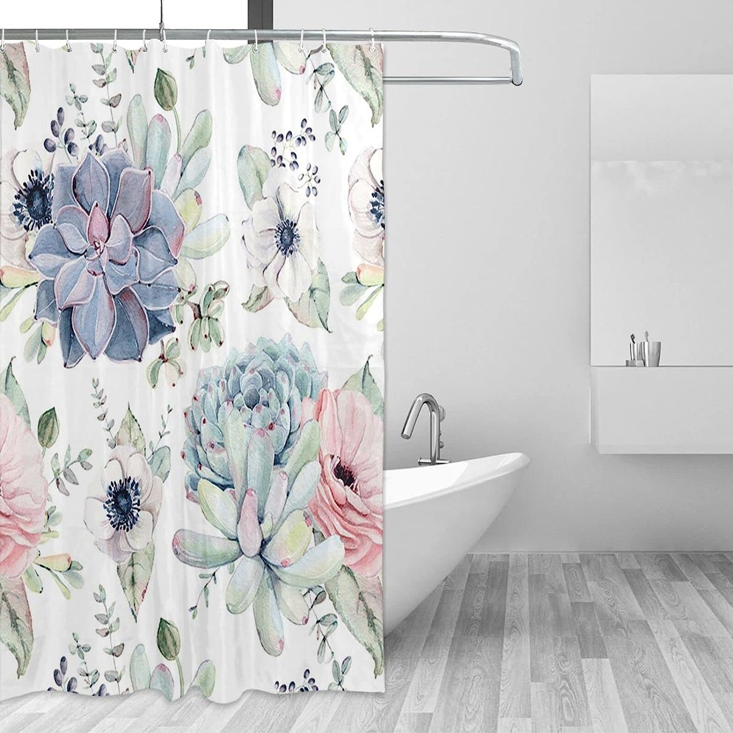 Succulent Plants Shower Curtain for Bathroom, Funny Bath Curtain Set, Home Decor Gift