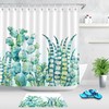 Succulent Plants and Cactus Shower Curtain with Tropical Leaves Design, Waterproof Fabric  