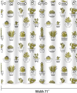Succulent Potted Plant Cactus Shower Curtain, Botanical Artwork For Nature Lovers' Bathroom